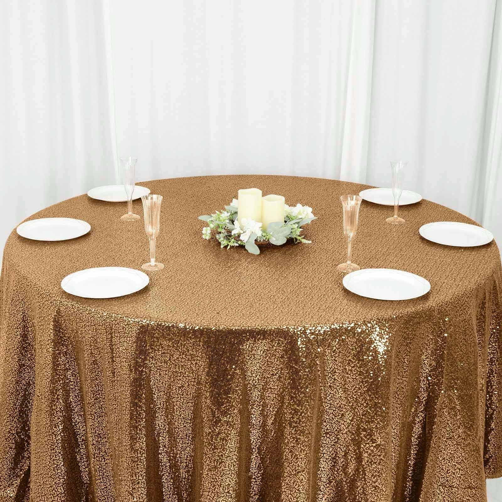 Sequin 120" Round Tablecloth Gold - Seamless Glittering Design for Sophisticated Events