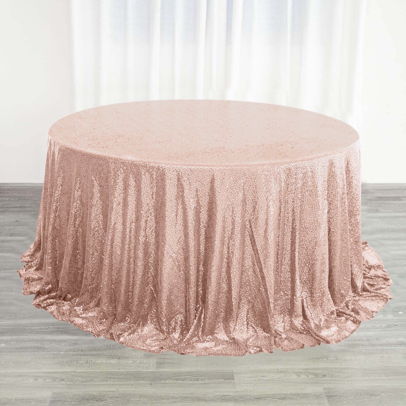 Sequin 132" Round Tablecloth Rose Gold - Seamless Dazzling Table Cover