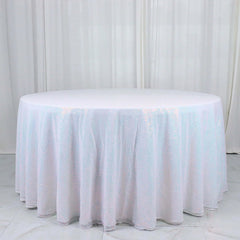 Sequin 132" Round Tablecloth Iridescent Blue - Seamless Dazzling Table Cover