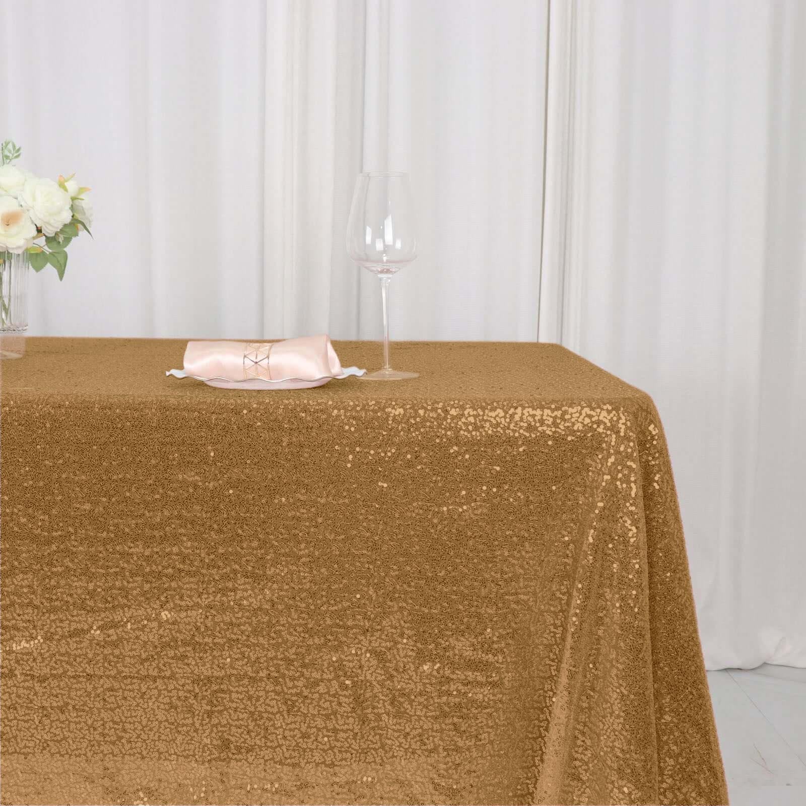 Sequin 60"x126" Rectangle Tablecloth Gold - Glittering Finish for Vibrant Celebrations
