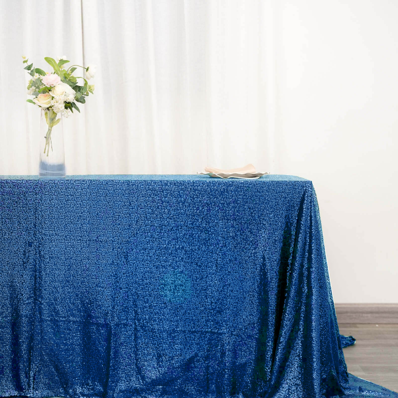 Sequin 90"x132" Rectangle Tablecloth Royal Blue - Seamless Sparkly Table Cover