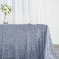 Sequin 90"x132" Rectangle Tablecloth Dusty Blue - Seamless Sparkly Table Cover