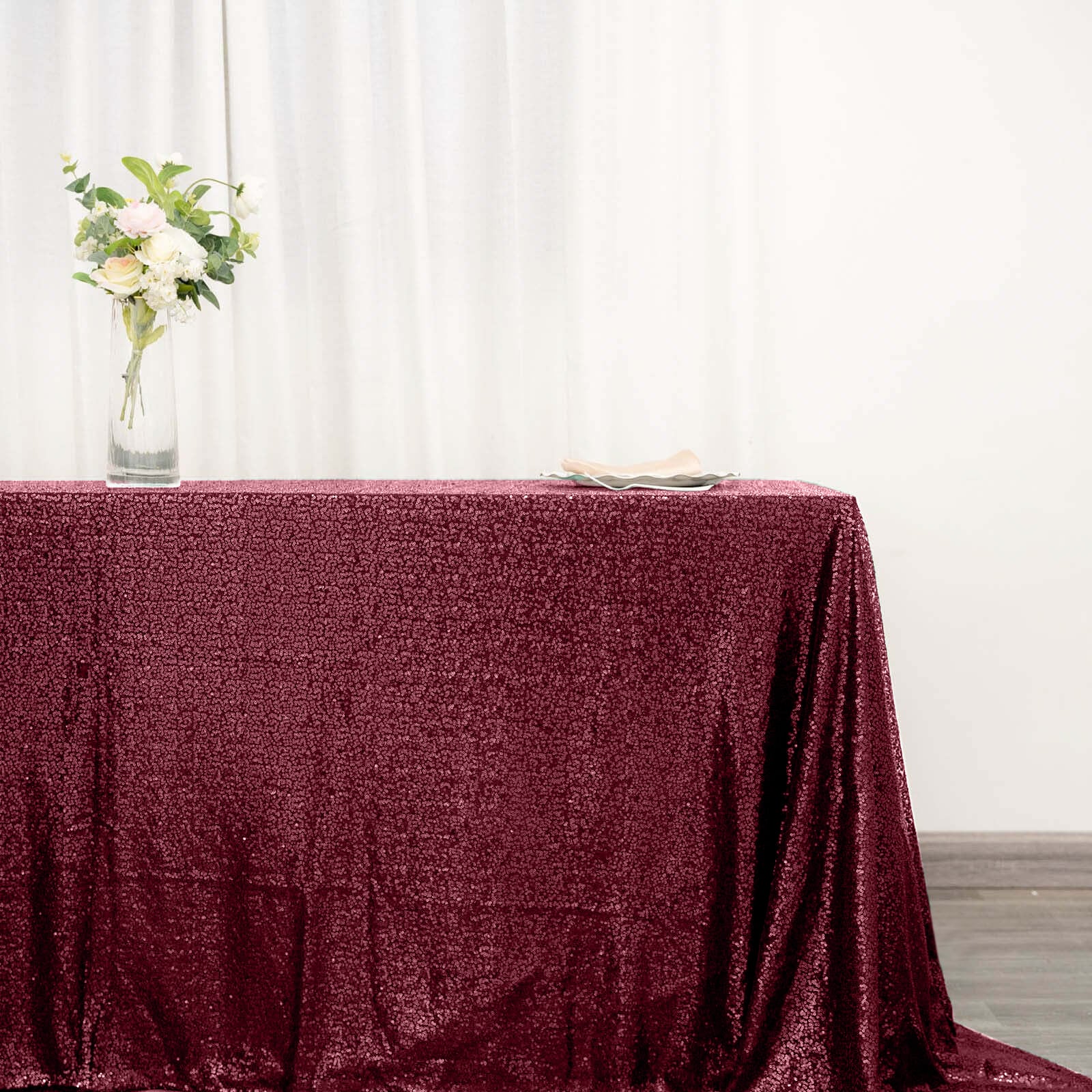 Sequin 90"x132" Rectangle Tablecloth Burgundy - Seamless Sparkly Table Cover