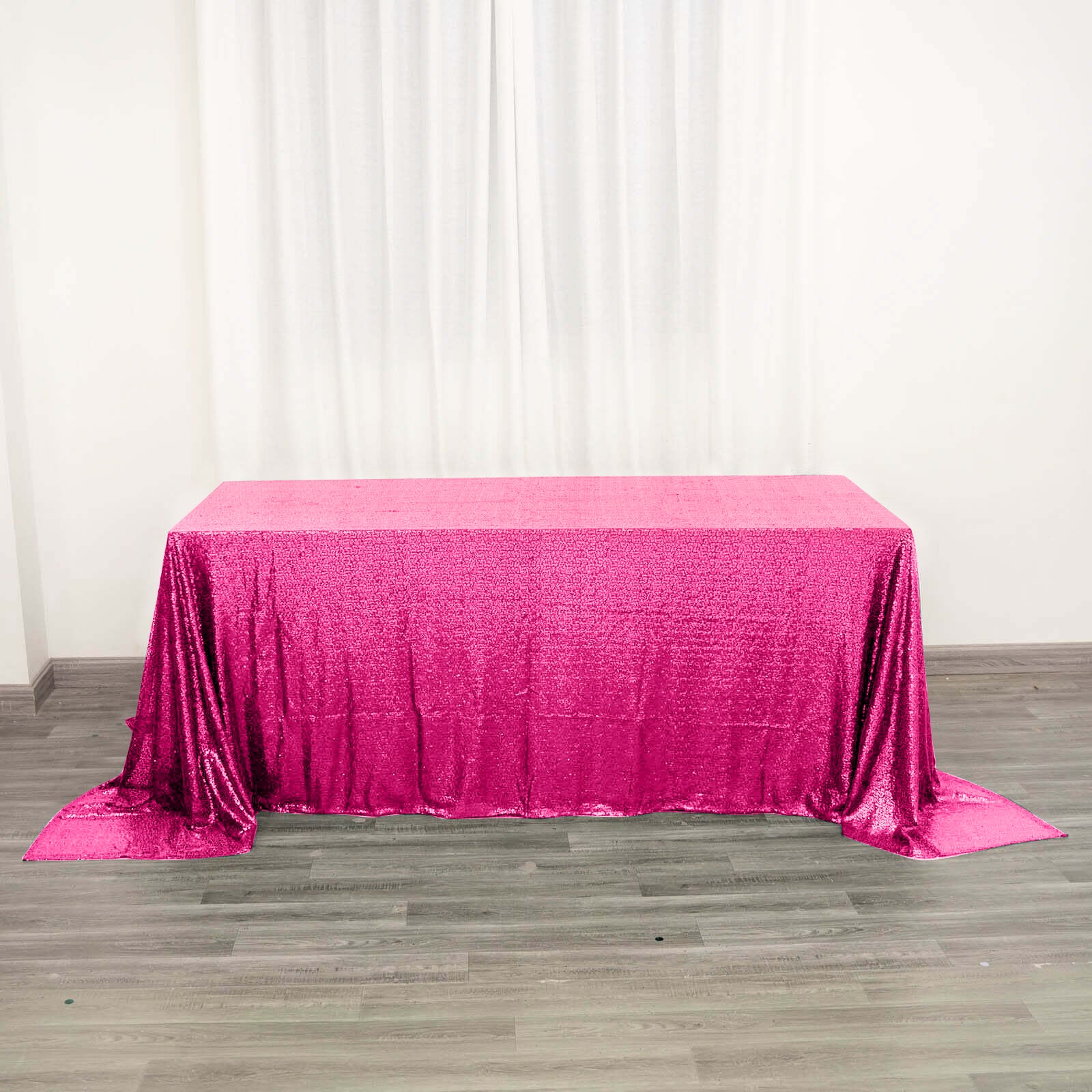 Sequin 90"x132" Rectangle Tablecloth Fuchsia - Seamless Sparkly Table Cover