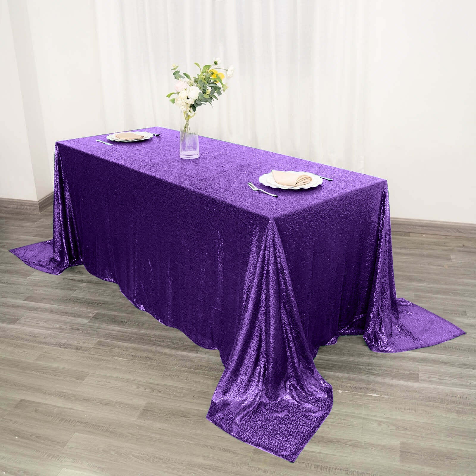 Sequin 90"x132" Rectangle Tablecloth Purple - Seamless Sparkly Table Cover