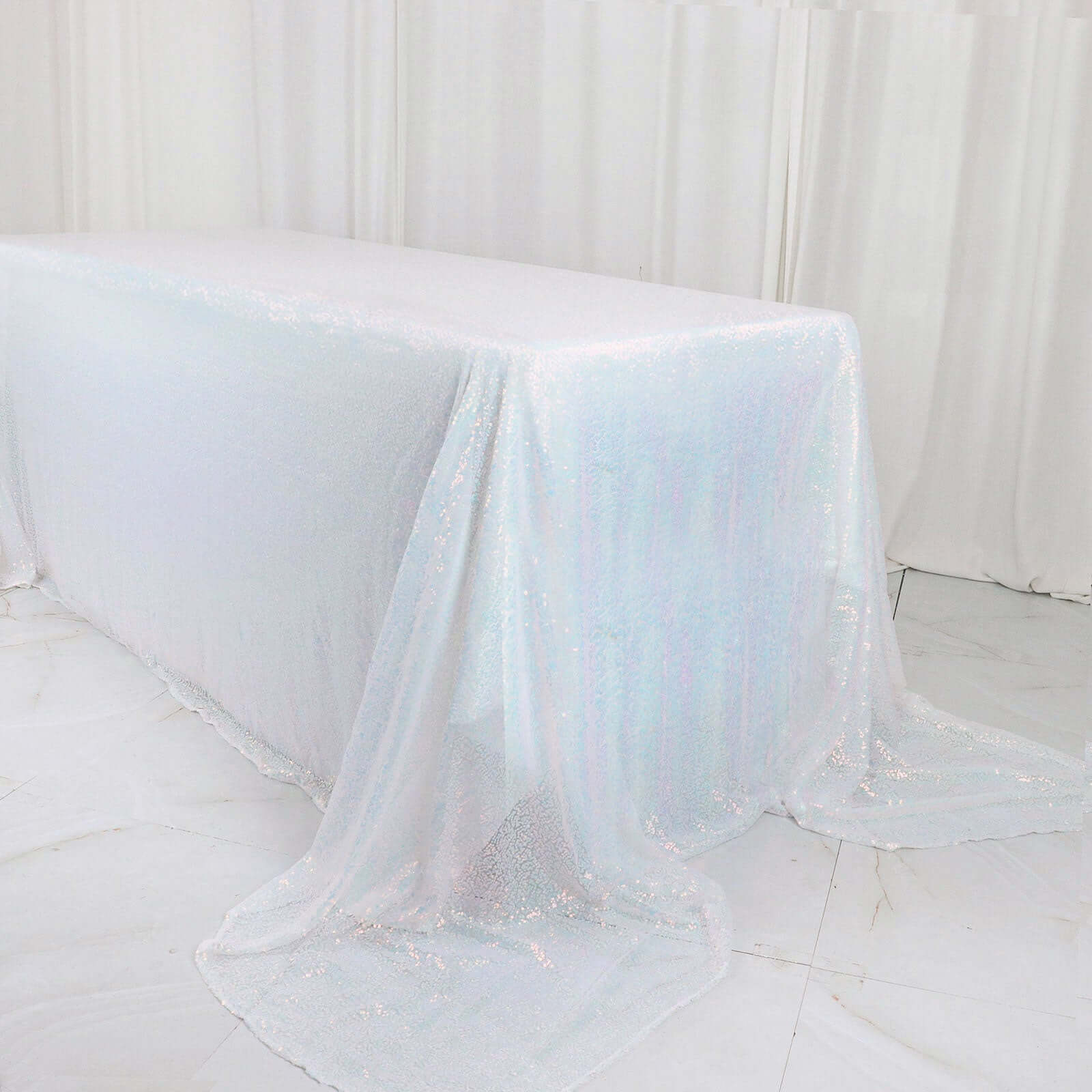 Sequin 90"x156" Rectangle Tablecloth Iridescent Blue - Seamless Twinkling Table Cover