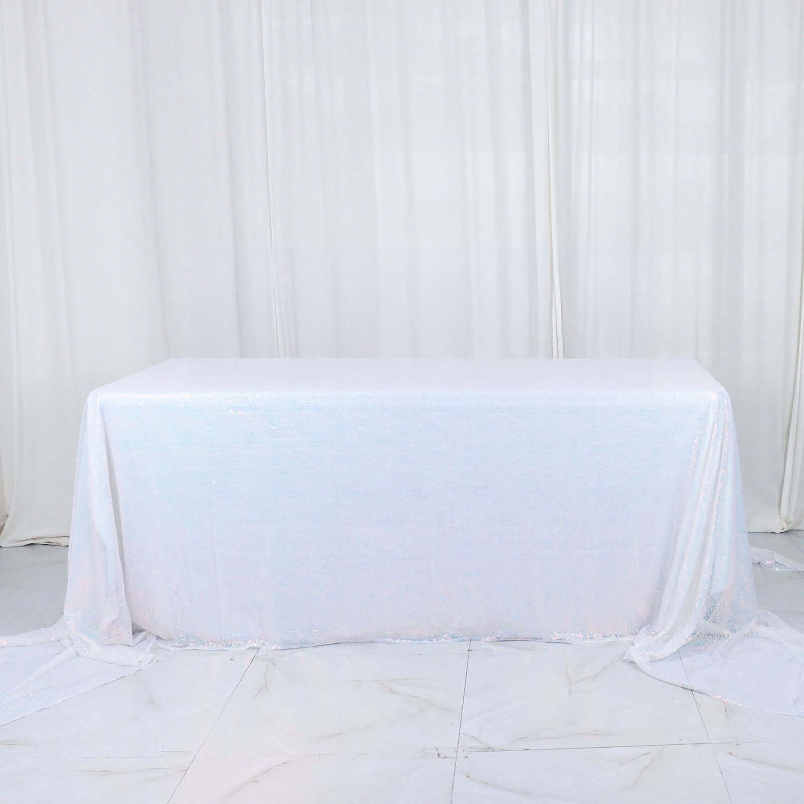 Sequin 90"x156" Rectangle Tablecloth Iridescent Blue - Seamless Twinkling Table Cover