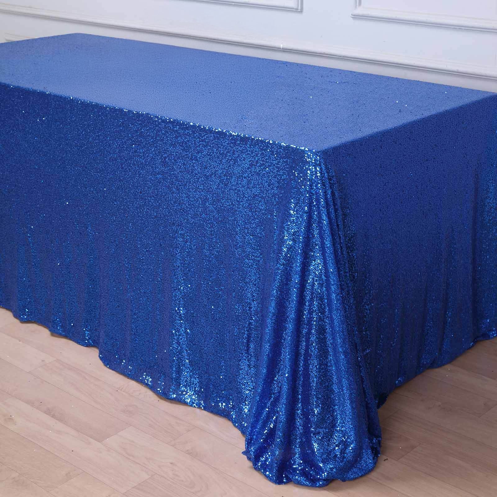 Sequin 90"x156" Rectangle Tablecloth Royal Blue - Seamless Twinkling Table Cover