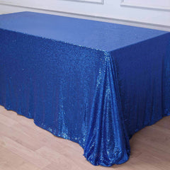 Sequin 90"x156" Rectangle Tablecloth Royal Blue - Seamless Twinkling Table Cover