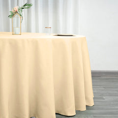 Polyester 120" Round Tablecloth Beige - Seamless Wrinkle-Resistant Table Cover