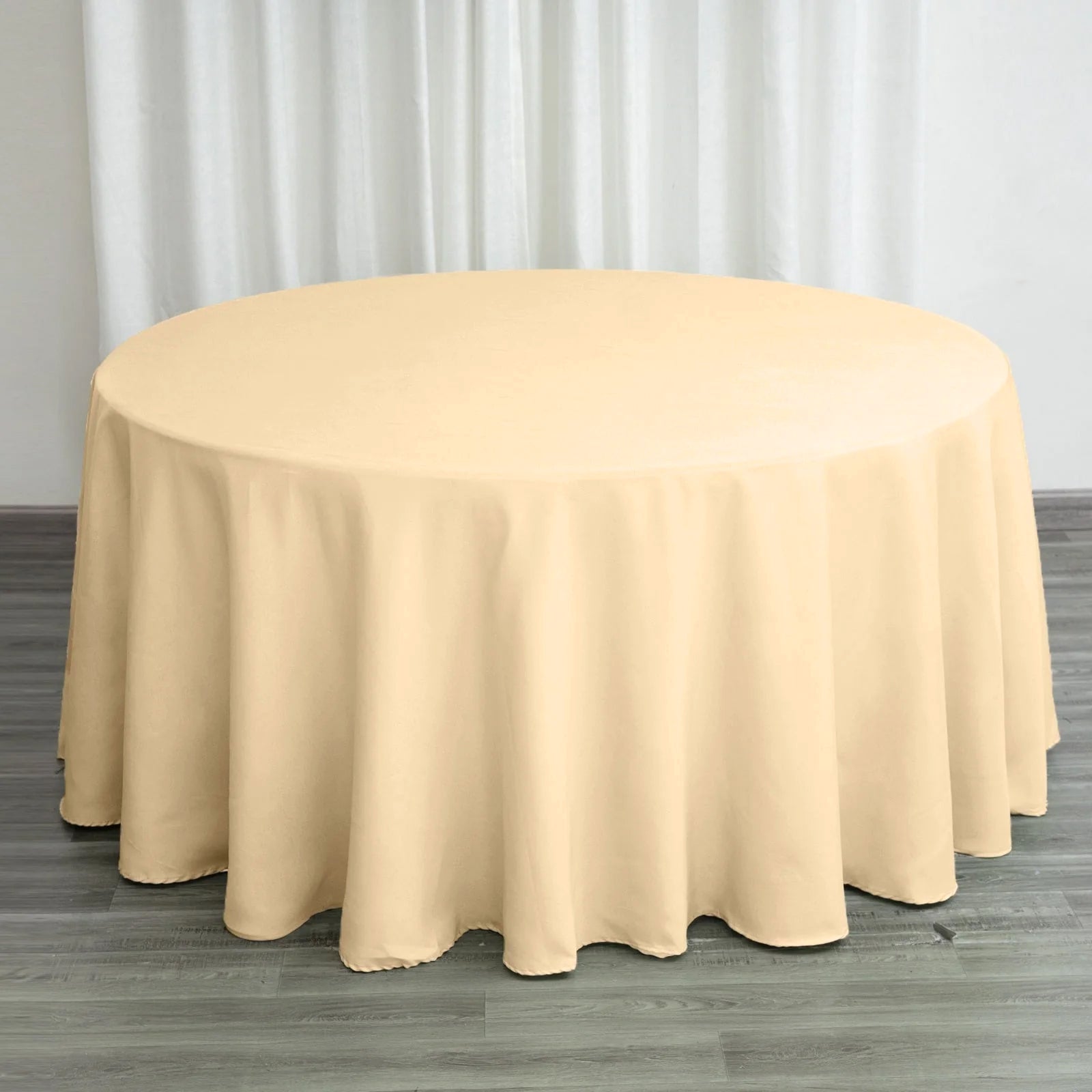 Polyester 120" Round Tablecloth Beige - Seamless Wrinkle-Resistant Table Cover