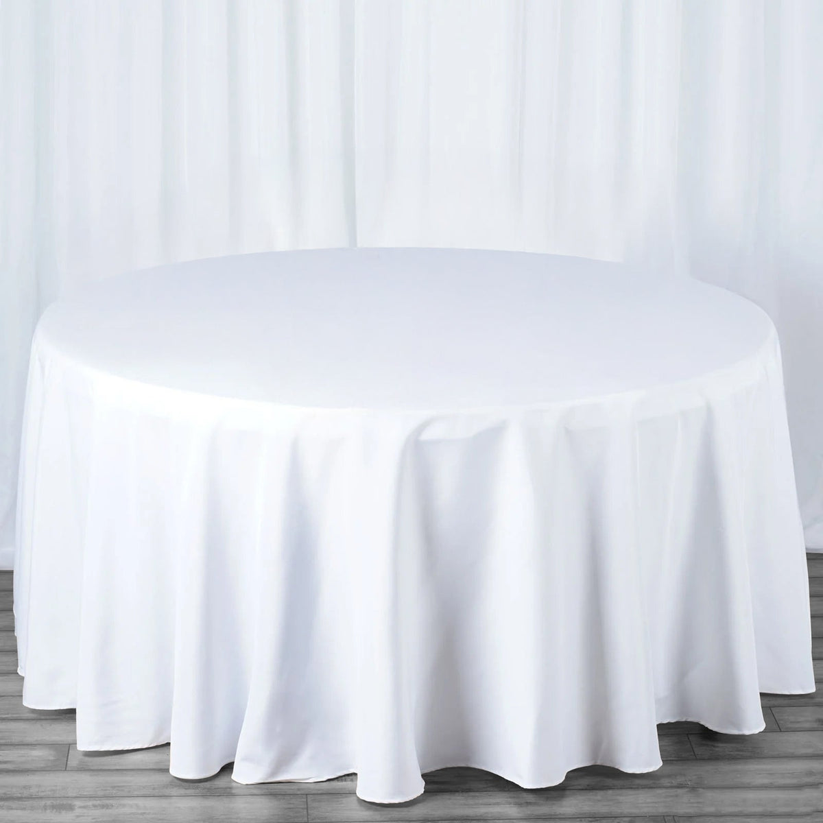 Premium Polyester 120" Round Tablecloth White - Seamless 220GSM Wrinkle-Resistant Design for Classy Events
