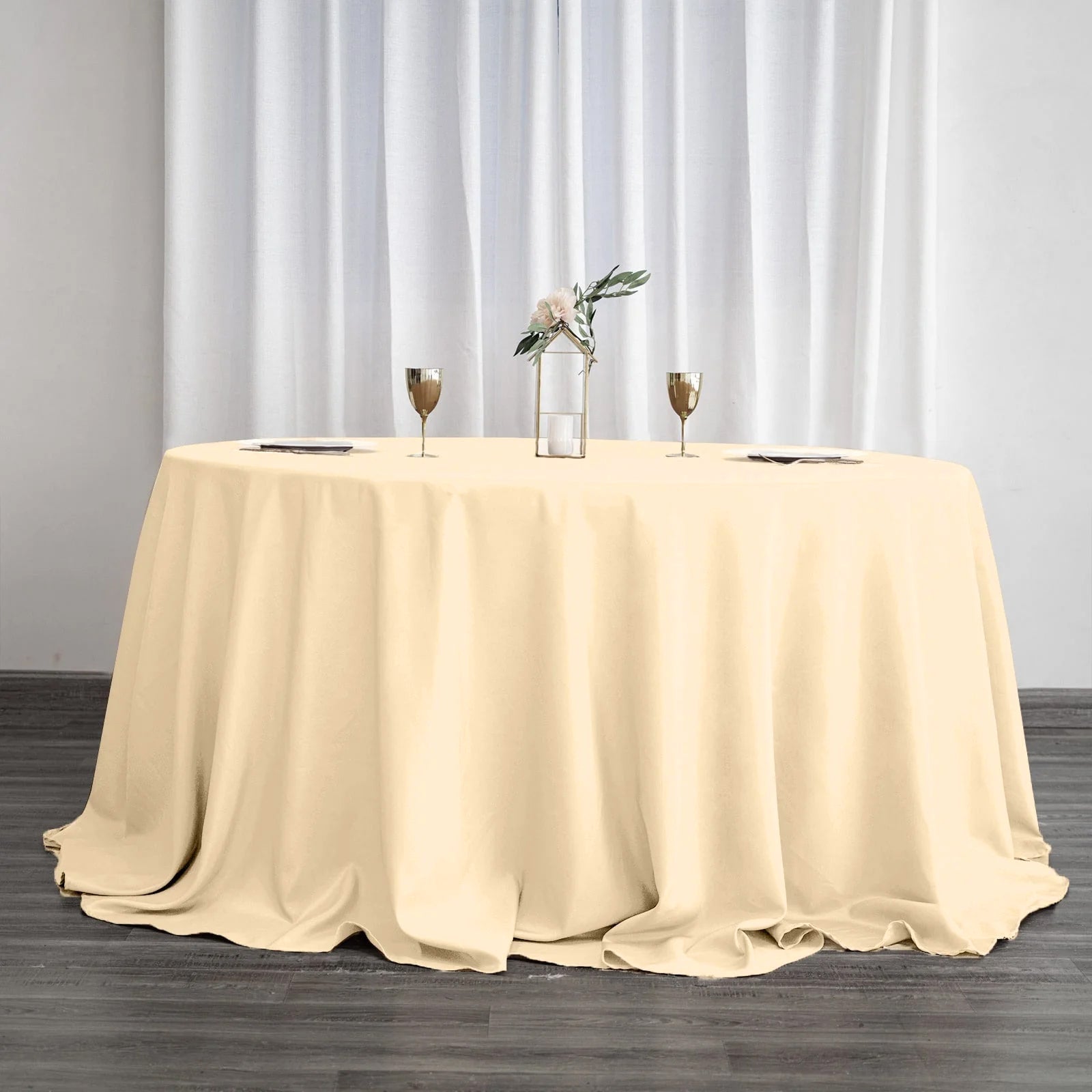 Polyester 132" Round Tablecloth Beige - Seamless Chic Table Cover