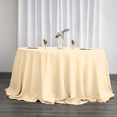 Polyester 132" Round Tablecloth Beige - Seamless Chic Table Cover