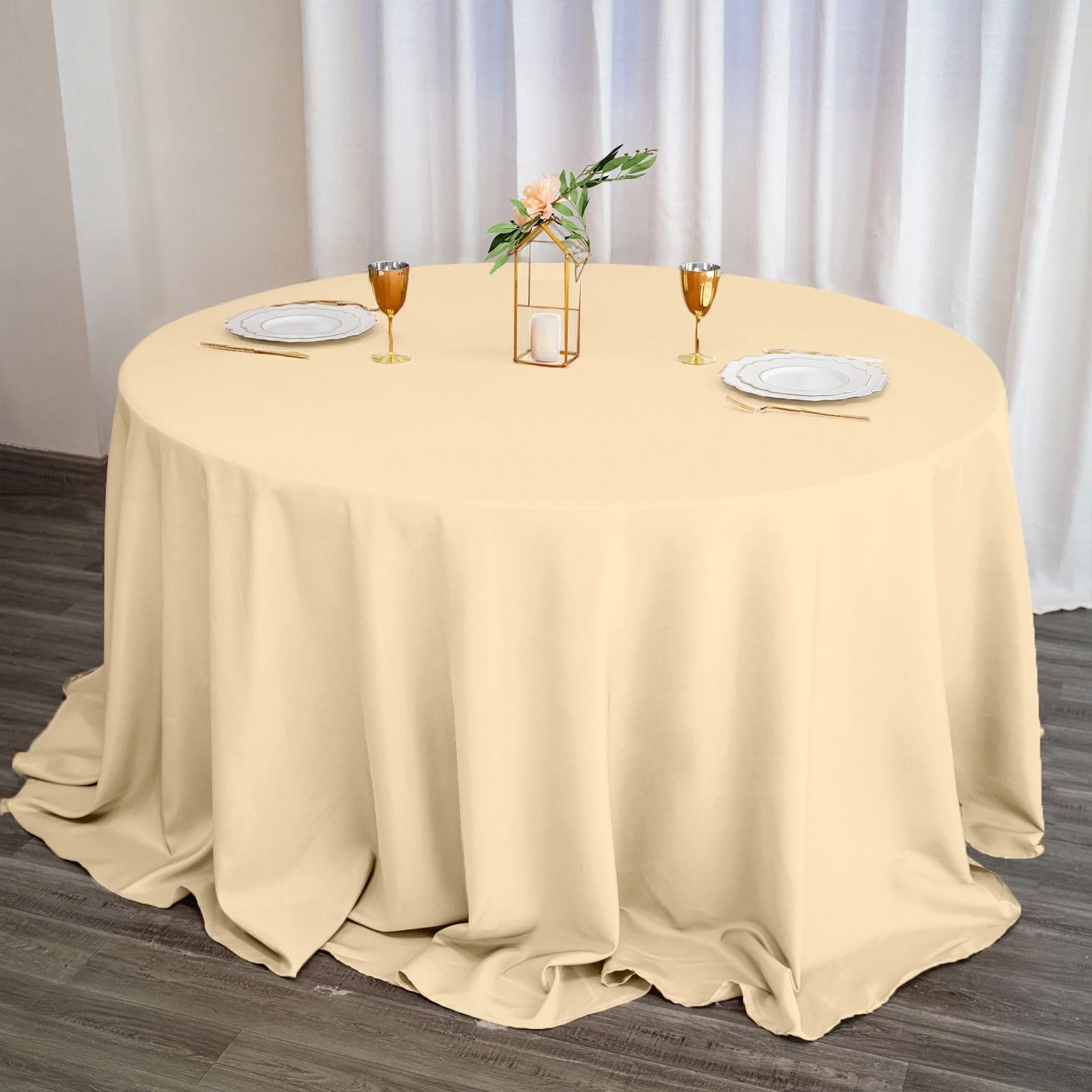 Polyester 132" Round Tablecloth Beige - Seamless Chic Table Cover