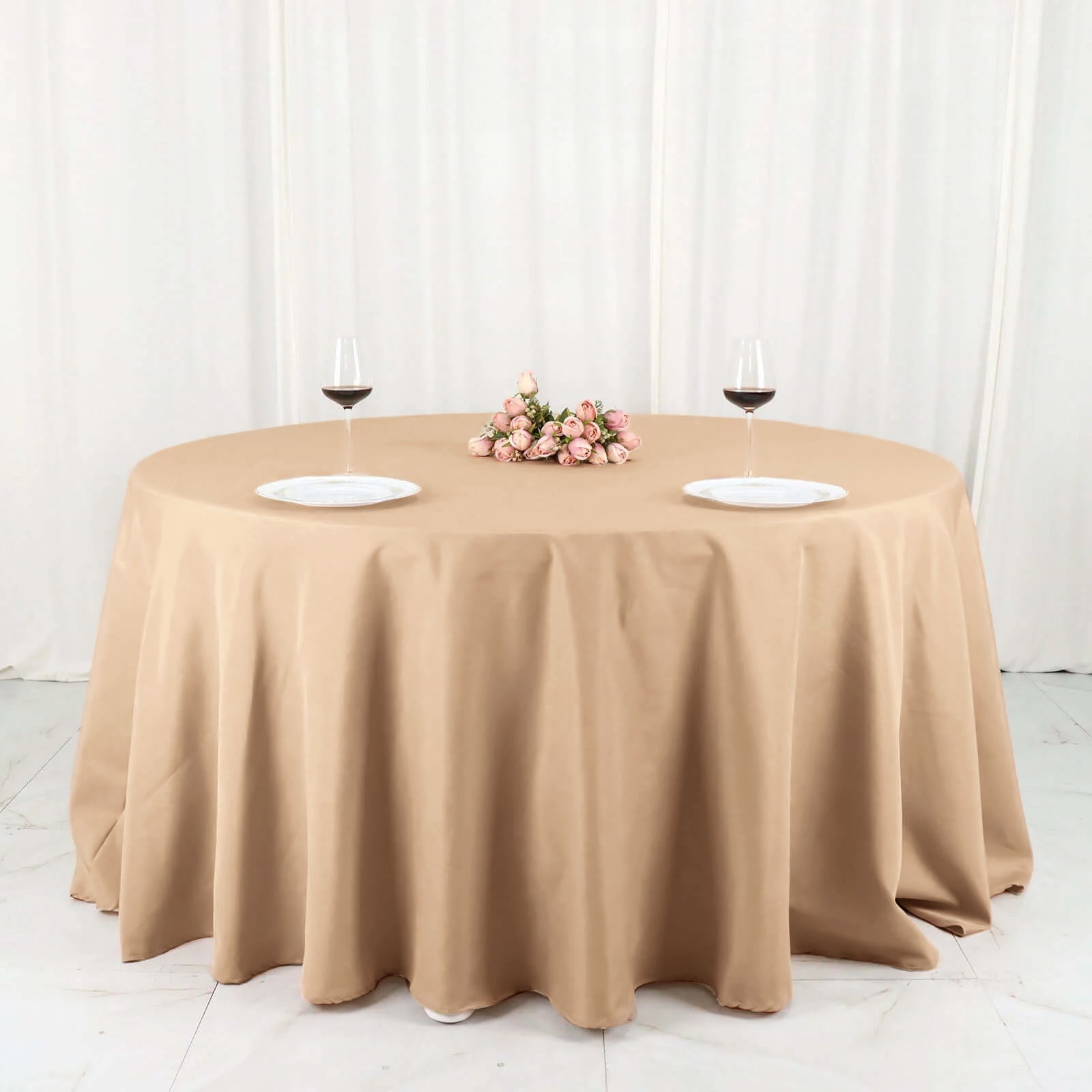 Polyester 132" Round Tablecloth Nude - Seamless Chic Table Cover