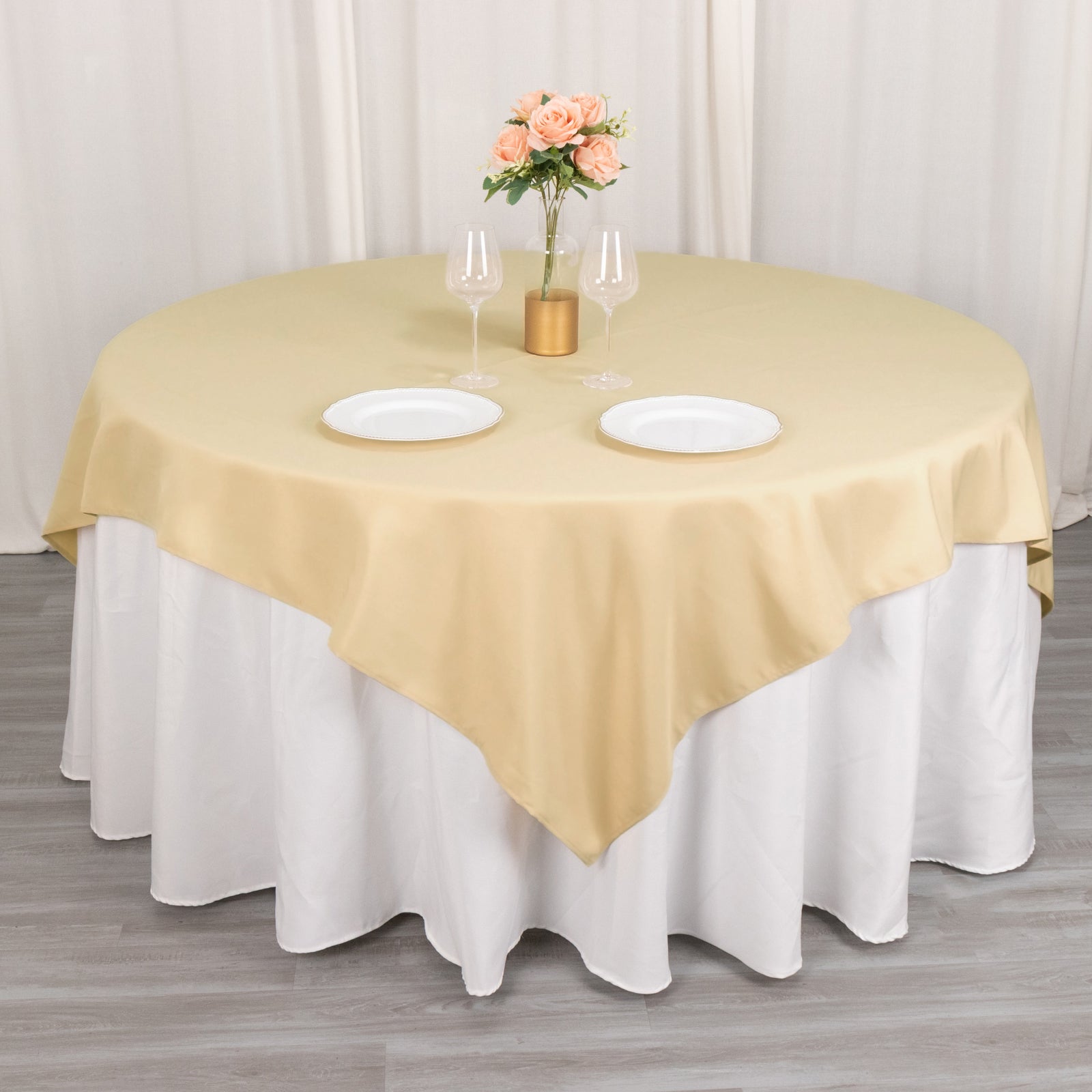 Premium Polyester 54"x54" Table Overlay Square Tablecloth Beige - Stain and Wrinkle-Resistant 220GSM Table Topper