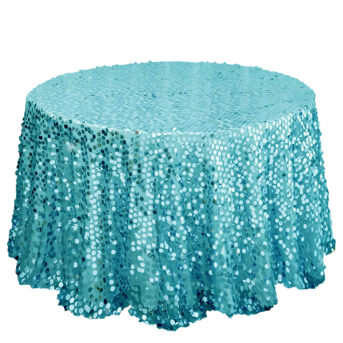 Sequin 120" Round Tablecloth Turquoise - Seamless Big Payette Table Cover