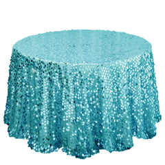 Sequin 120" Round Tablecloth Turquoise - Seamless Big Payette Table Cover