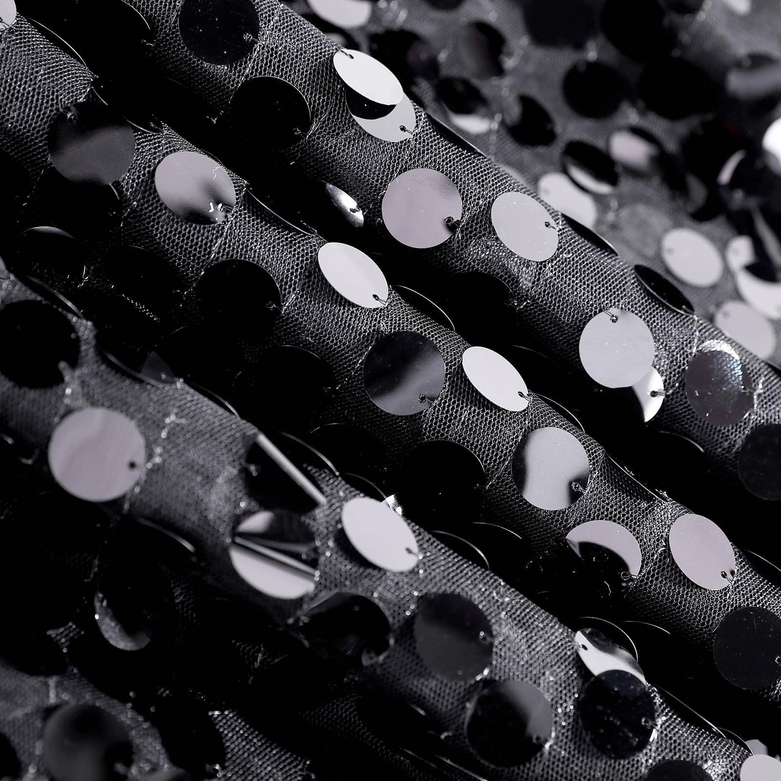 Sequin 132" Round Tablecloth Black - Big Payette Table Cover