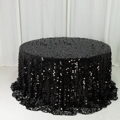 Sequin 132" Round Tablecloth Black - Big Payette Table Cover
