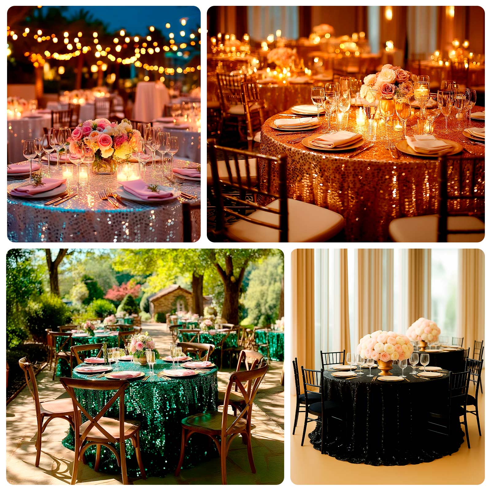 Sequin 132" Round Tablecloth Red - Big Payette Table Cover