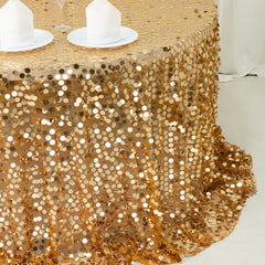 Sequin 132" Round Tablecloth Gold - Big Payette Table Cover