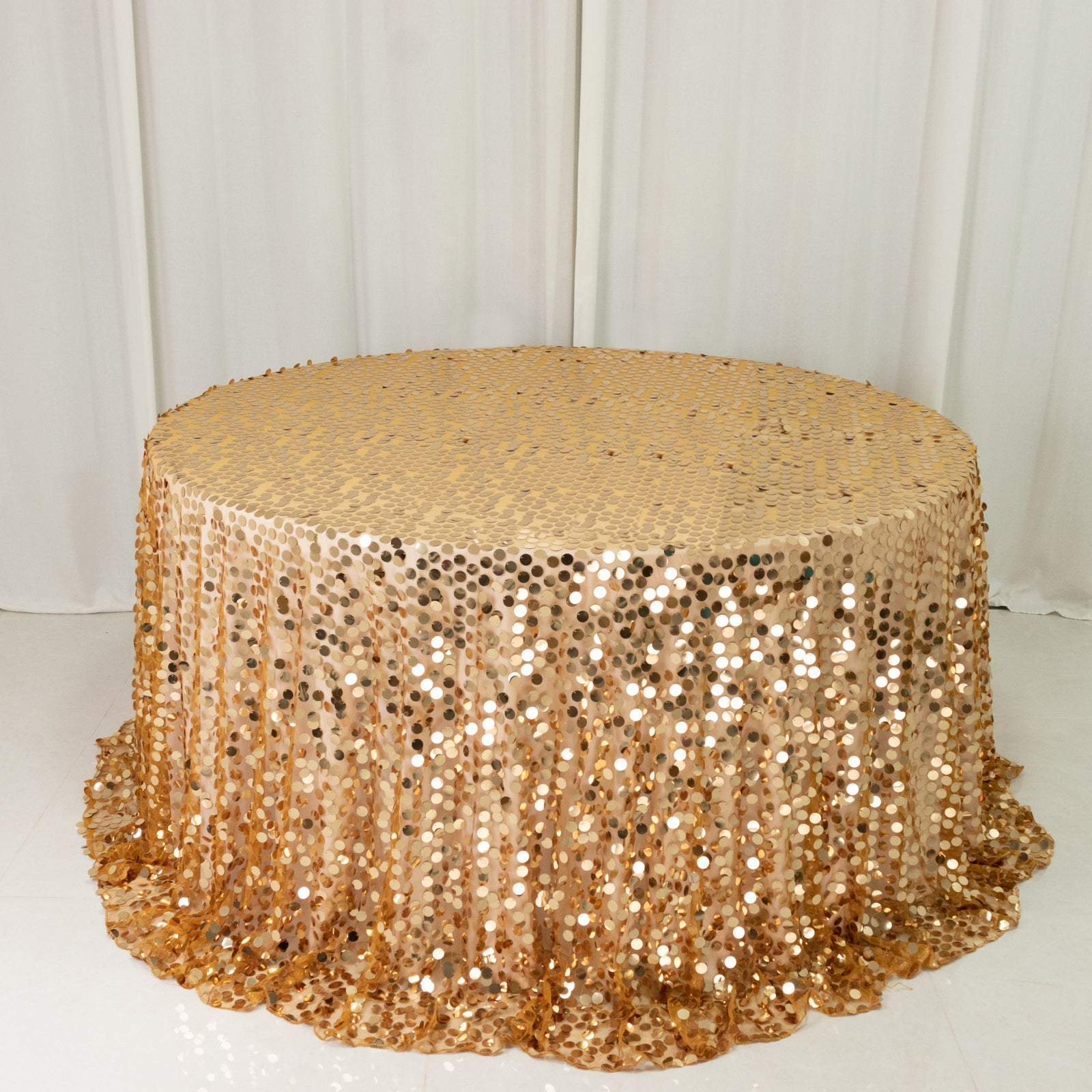 Sequin 132" Round Tablecloth Gold - Big Payette Table Cover