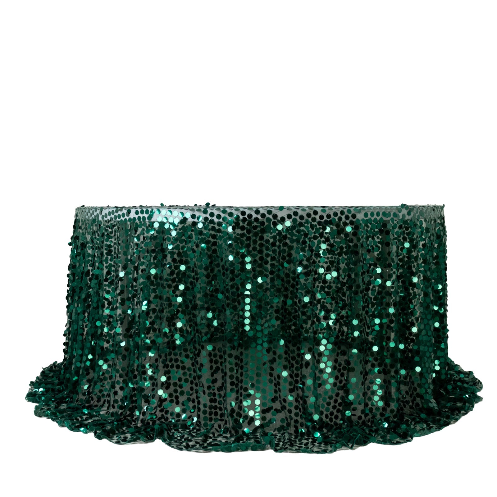 Sequin 132" Round Tablecloth Hunter Emerald Green - Big Payette Table Cover