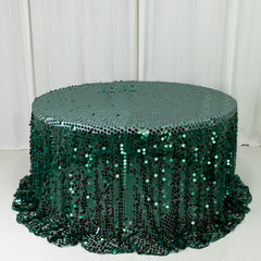 Sequin 132" Round Tablecloth Hunter Emerald Green - Big Payette Table Cover