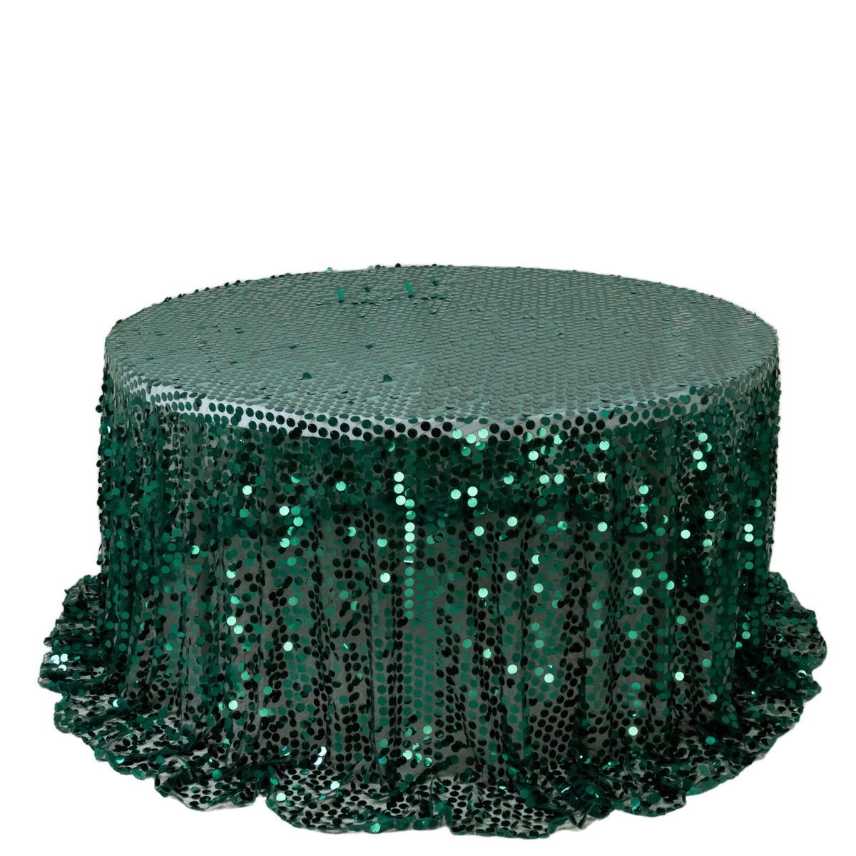 Sequin 132" Round Tablecloth Hunter Emerald Green - Big Payette Table Cover