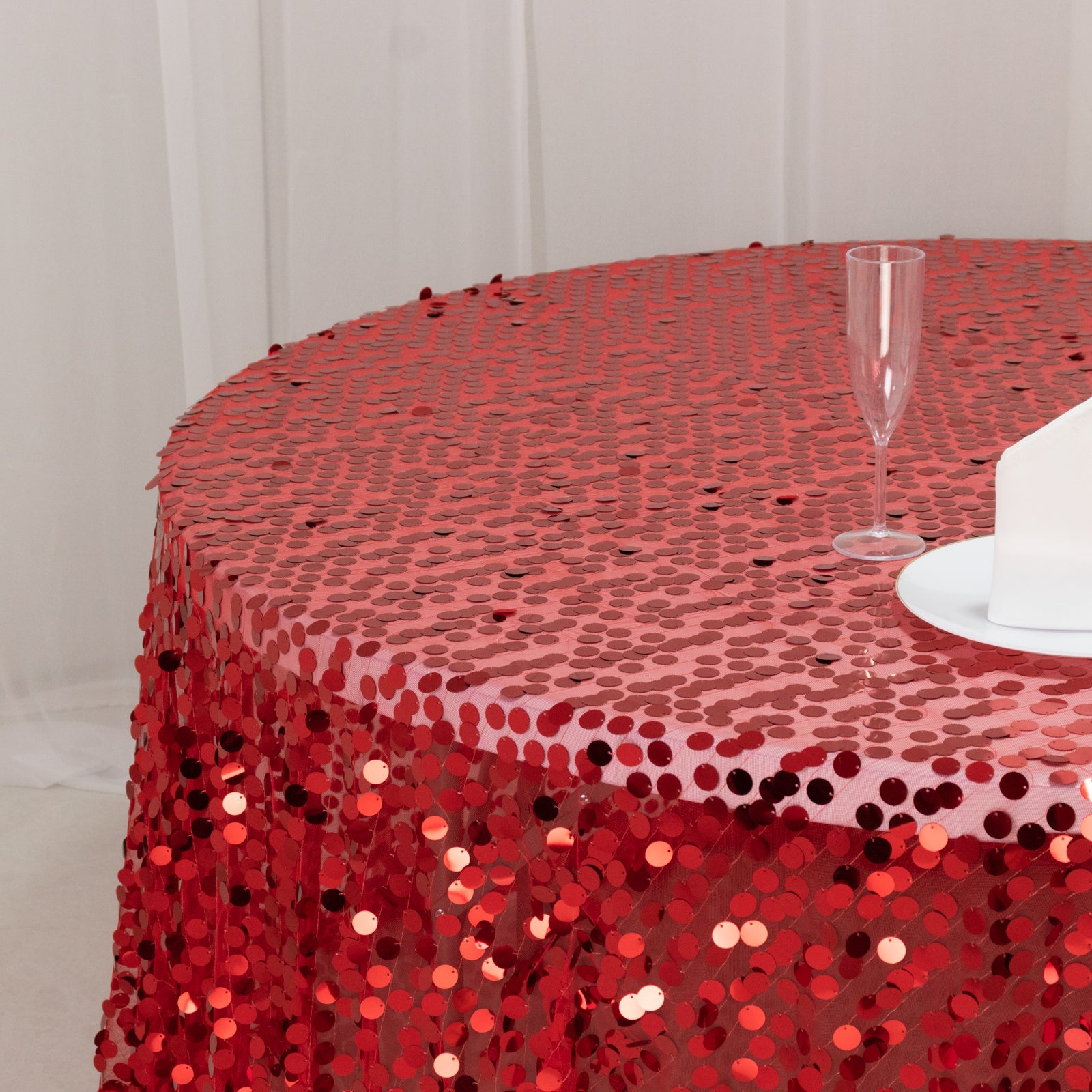 Sequin 132" Round Tablecloth Red - Big Payette Table Cover