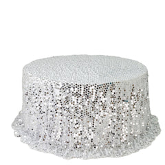 Sequin 132" Round Tablecloth Silver - Big Payette Table Cover