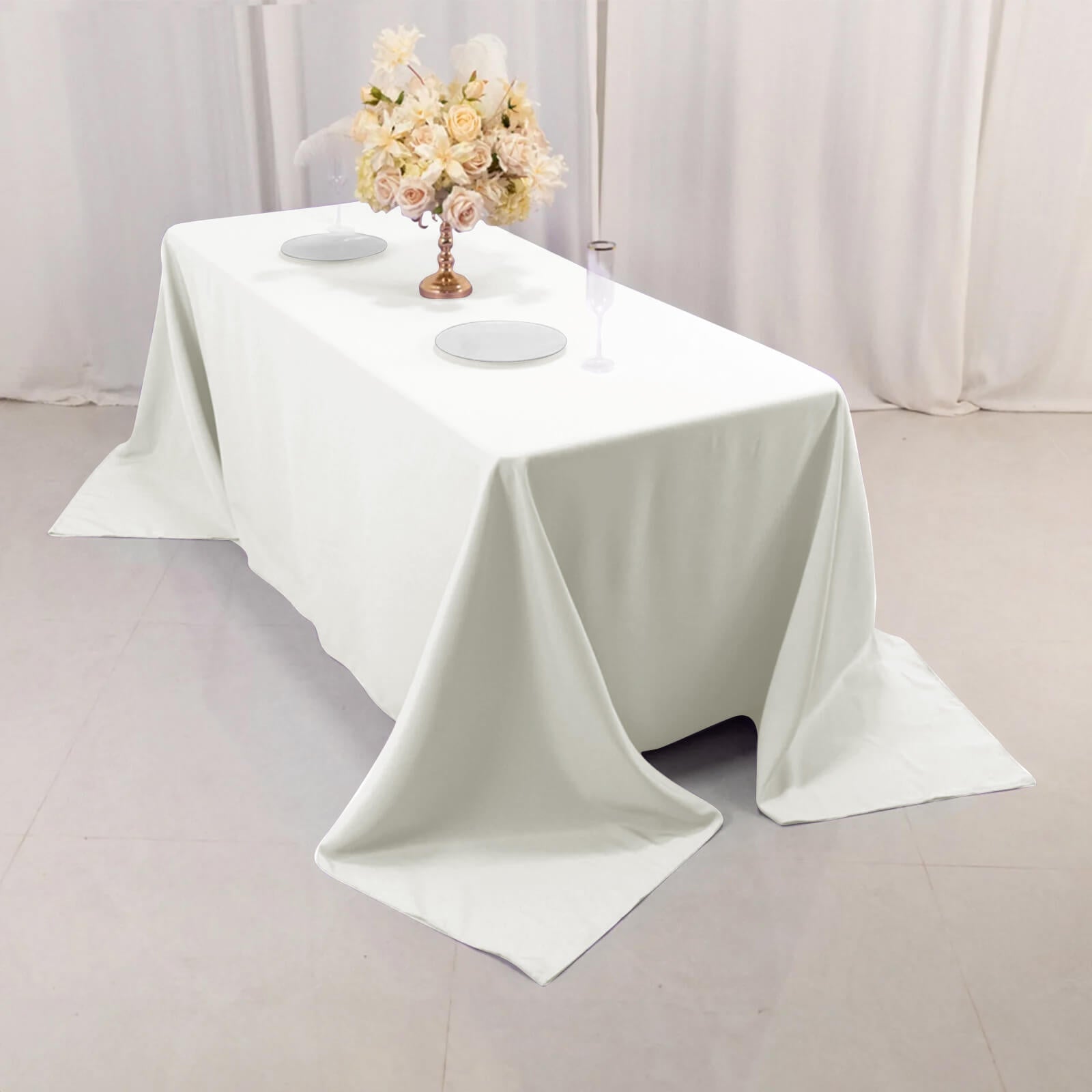 Premium Polyester 90"x132" Rectangle Tablecloth Ivory - Seamless 220GSM Stain-Resistant Table Cover