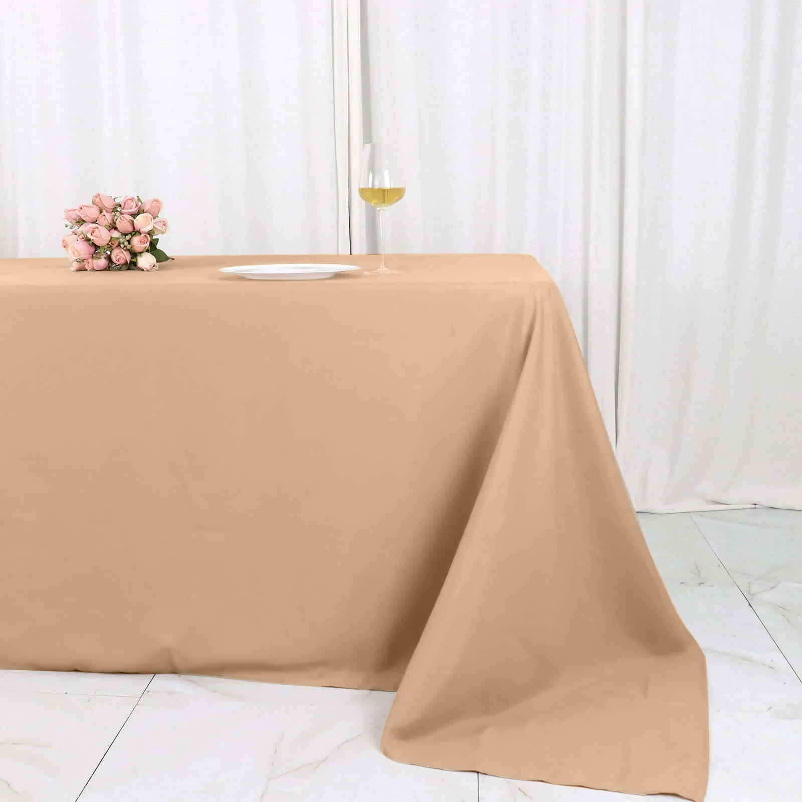 Polyester 90"x132" Rectangle Tablecloth Nude - Seamless Wrinkle-Resistant Table Cover