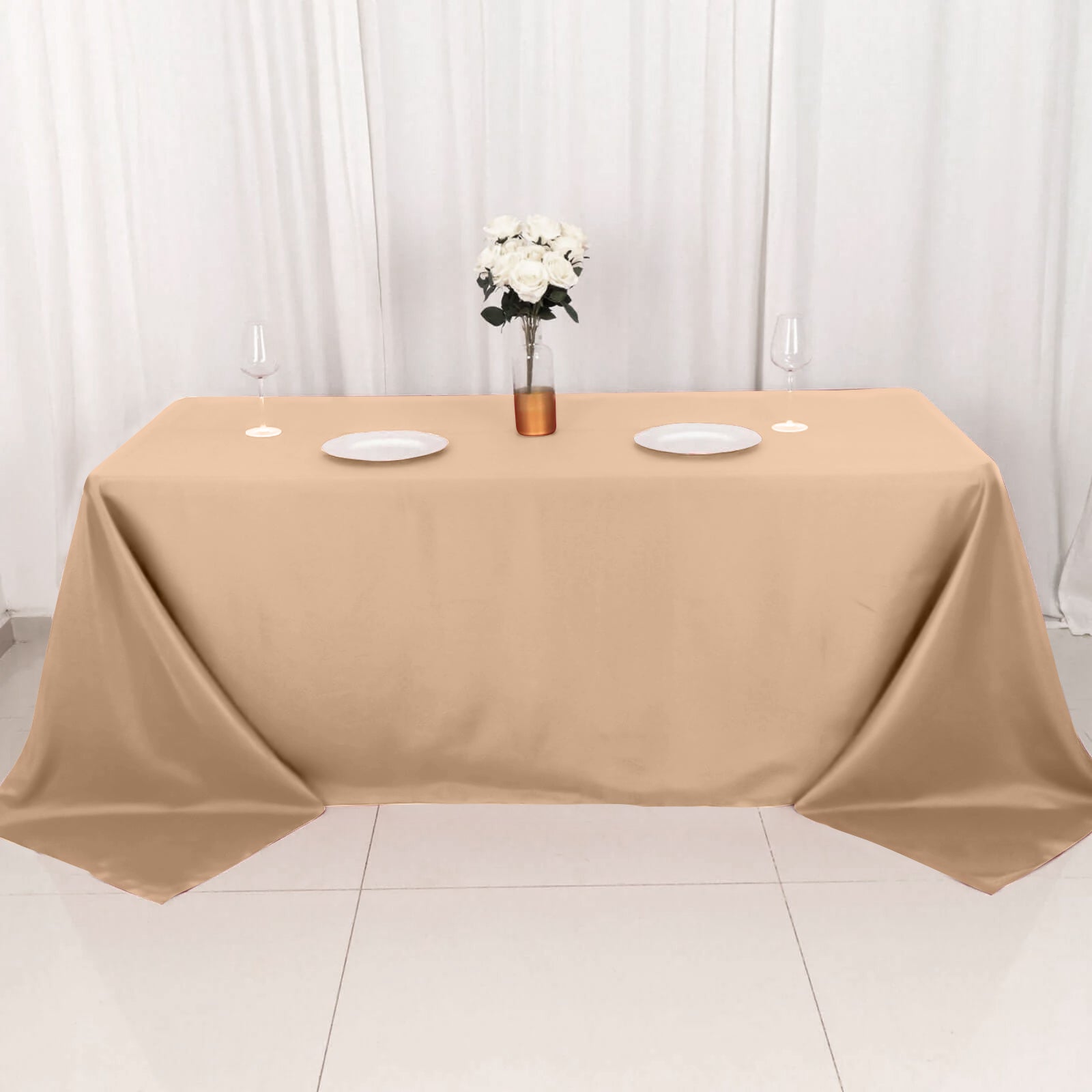 Polyester 90"x132" Rectangle Tablecloth Nude - Seamless Wrinkle-Resistant Table Cover