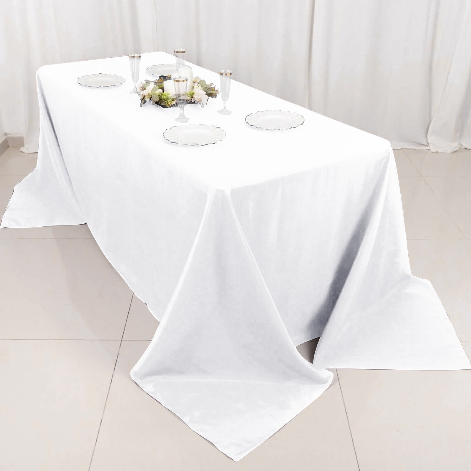 Premium Polyester 90"x132" Rectangle Tablecloth White - Seamless 220GSM Stain-Resistant Design for Luxurious Events