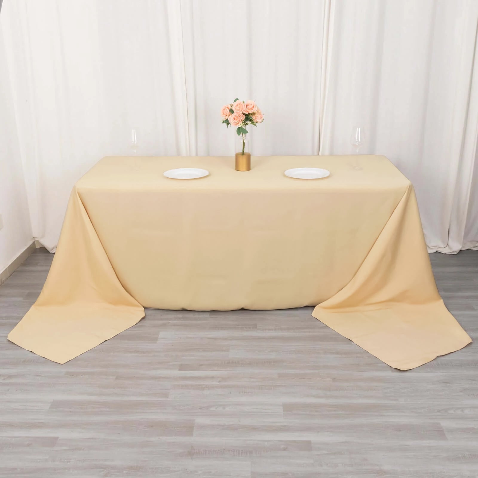 Premium Polyester 90"x156" Rectangle Tablecloth Beige - Seamless 220GSM Stain-Resistant Table Cover