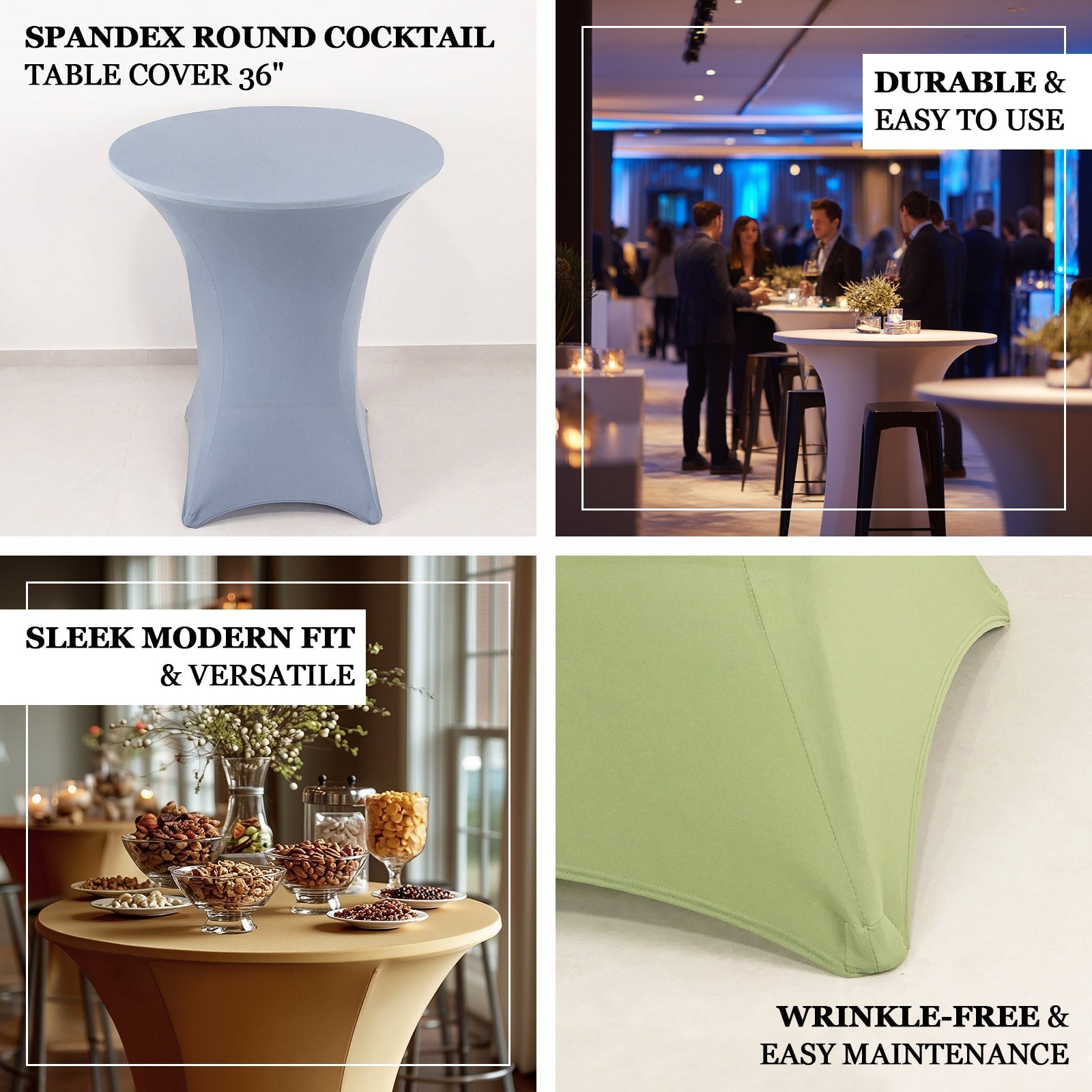 Spandex 36" Round Cocktail Table Cover White - Easy to Maintain Stretch Fitted Highboy Tablecloth for Events