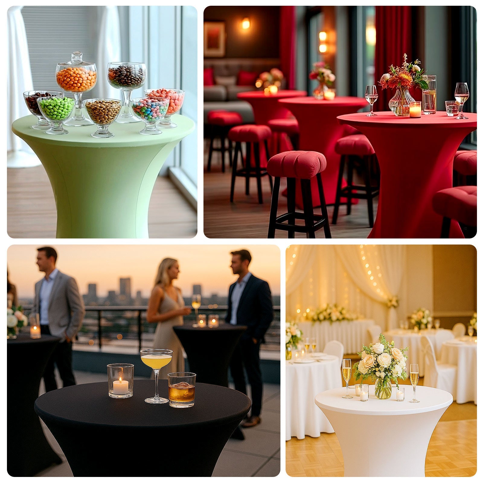 Spandex 36" Round Cocktail Table Cover Hunter Emerald Green - Easy to Maintain Stretch Fitted Highboy Tablecloth