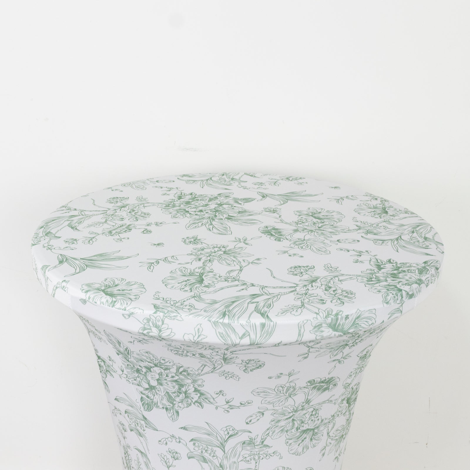 Spandex Round Cocktail Table Cover – Dusty Sage Green & White French Toile, 30" Highboy Stretch Fitted Tablecloth