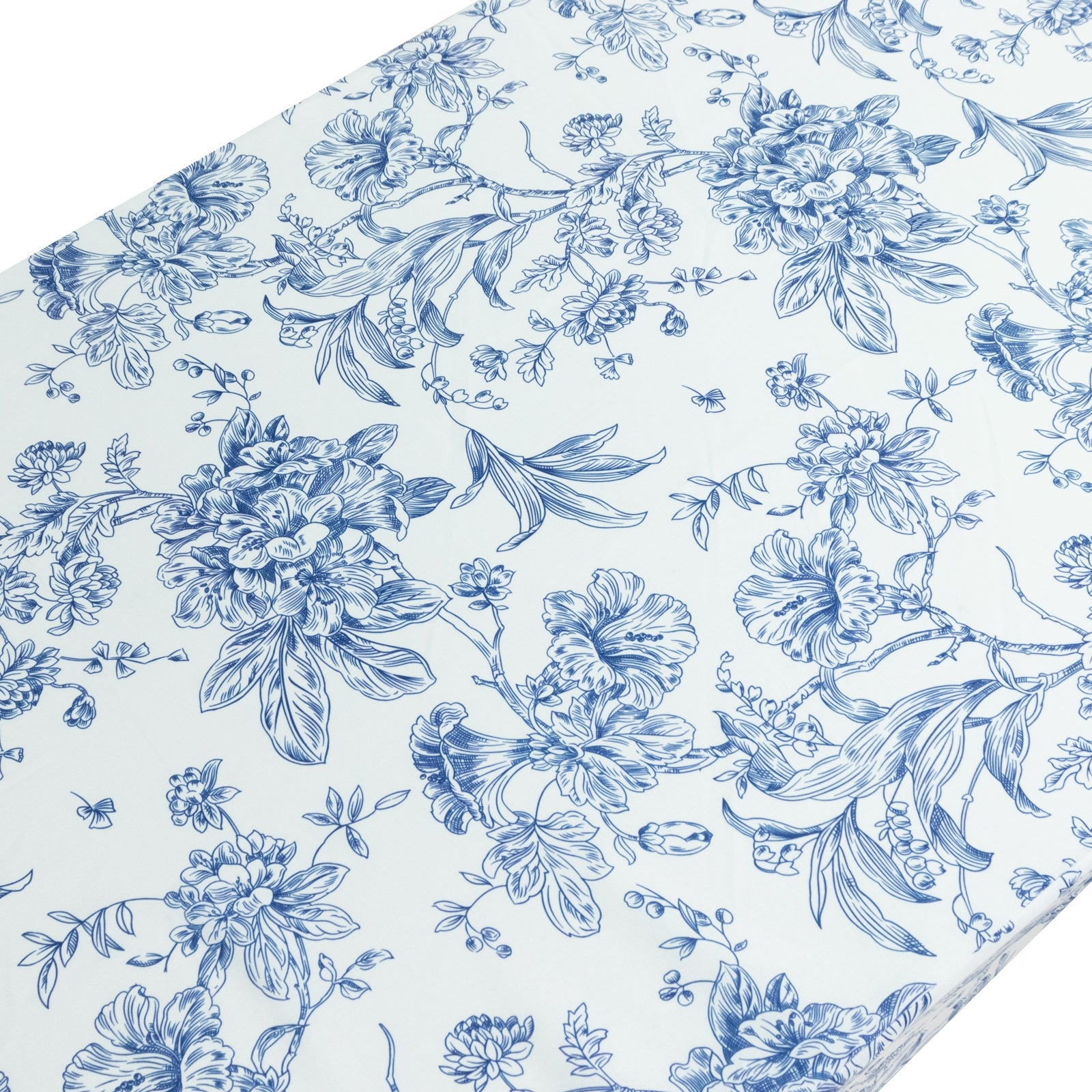 French Toile Fitted Tablecloth 6ft – Blue & White Rectangular Polyester Wrinkle-Resistant Table Cover