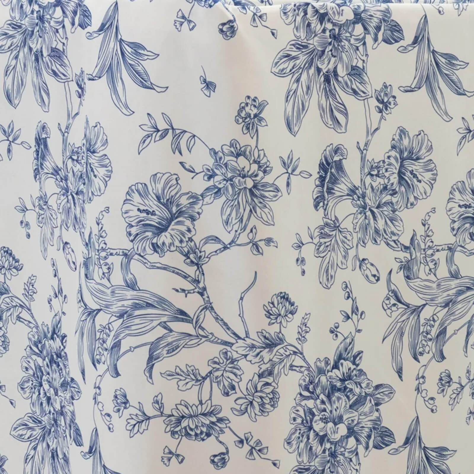 French Toile Fitted Tablecloth 6ft – Blue & White Rectangular Polyester Wrinkle-Resistant Table Cover