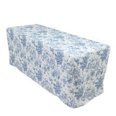 French Toile Fitted Tablecloth 6ft – Blue & White Rectangular Polyester Wrinkle-Resistant Table Cover