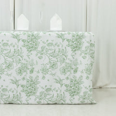 French Toile Fitted Tablecloth 6ft – Dusty Sage Green & White Rectangular Polyester Wrinkle-Resistant Table Cover