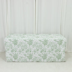 French Toile Fitted Tablecloth 6ft – Dusty Sage Green & White Rectangular Polyester Wrinkle-Resistant Table Cover