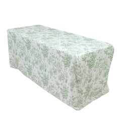 French Toile Fitted Tablecloth 6ft – Dusty Sage Green & White Rectangular Polyester Wrinkle-Resistant Table Cover