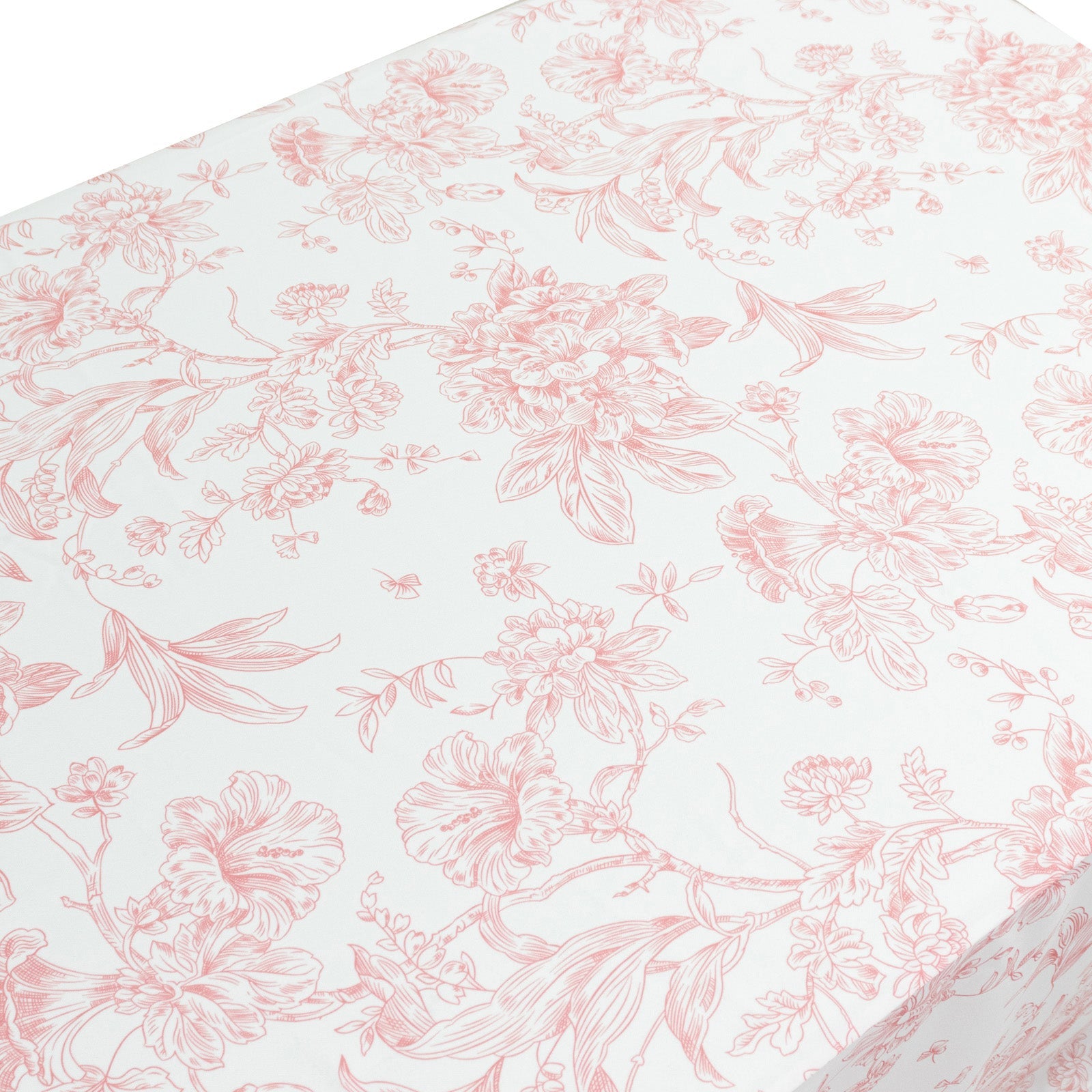 French Toile Fitted Tablecloth 6ft – Pink & White Rectangular Polyester Wrinkle-Resistant Table Cover