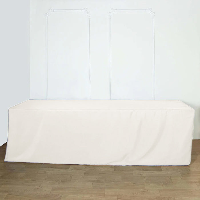 Fitted Polyester 96"x30" Rectangle Tablecloth Ivory - Durable and Easy to Maintain Table Cover