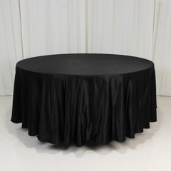 Lamour Satin 108" Round Tablecloth Black - Durable & Silk-Like Table Cover for Classy Weddings & Events